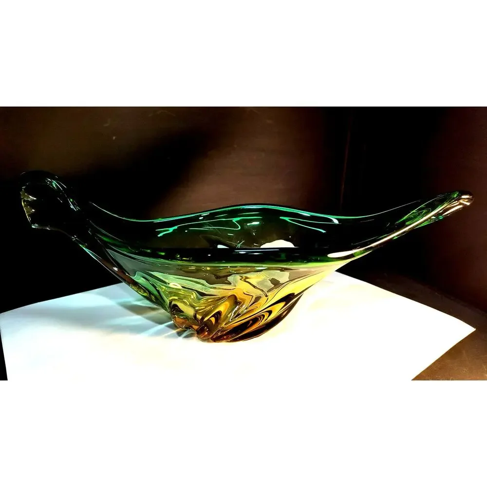 146.  Murano Style Green and Amber Blown Glass dish